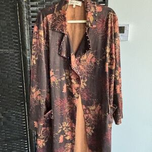 Floral Trench Coat with Studded Collar